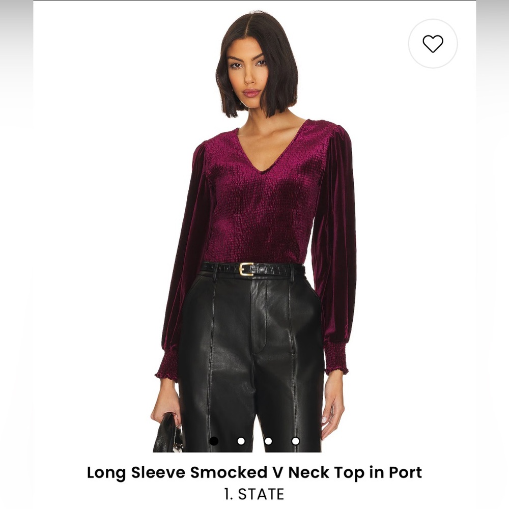1. STATE - Long Sleeve Velvet Smocked V Neck Top Sz XS